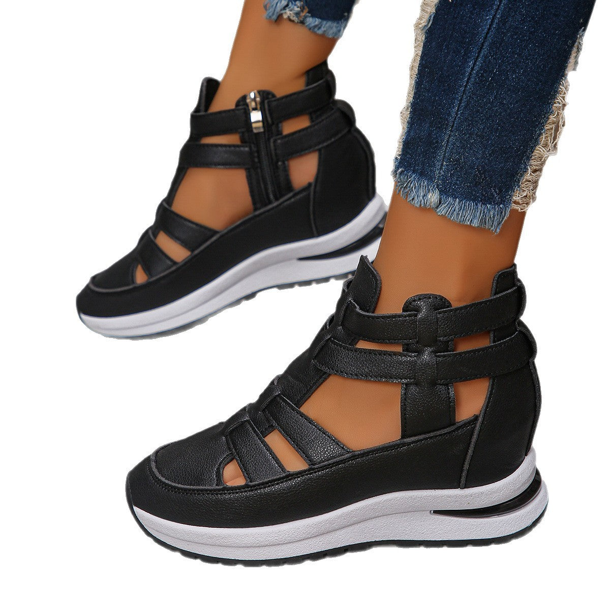 Sandales Femme à Bout Fermé et Découpes – Chaussures d'Été à Semelle Compensée, Tendance et Confortables